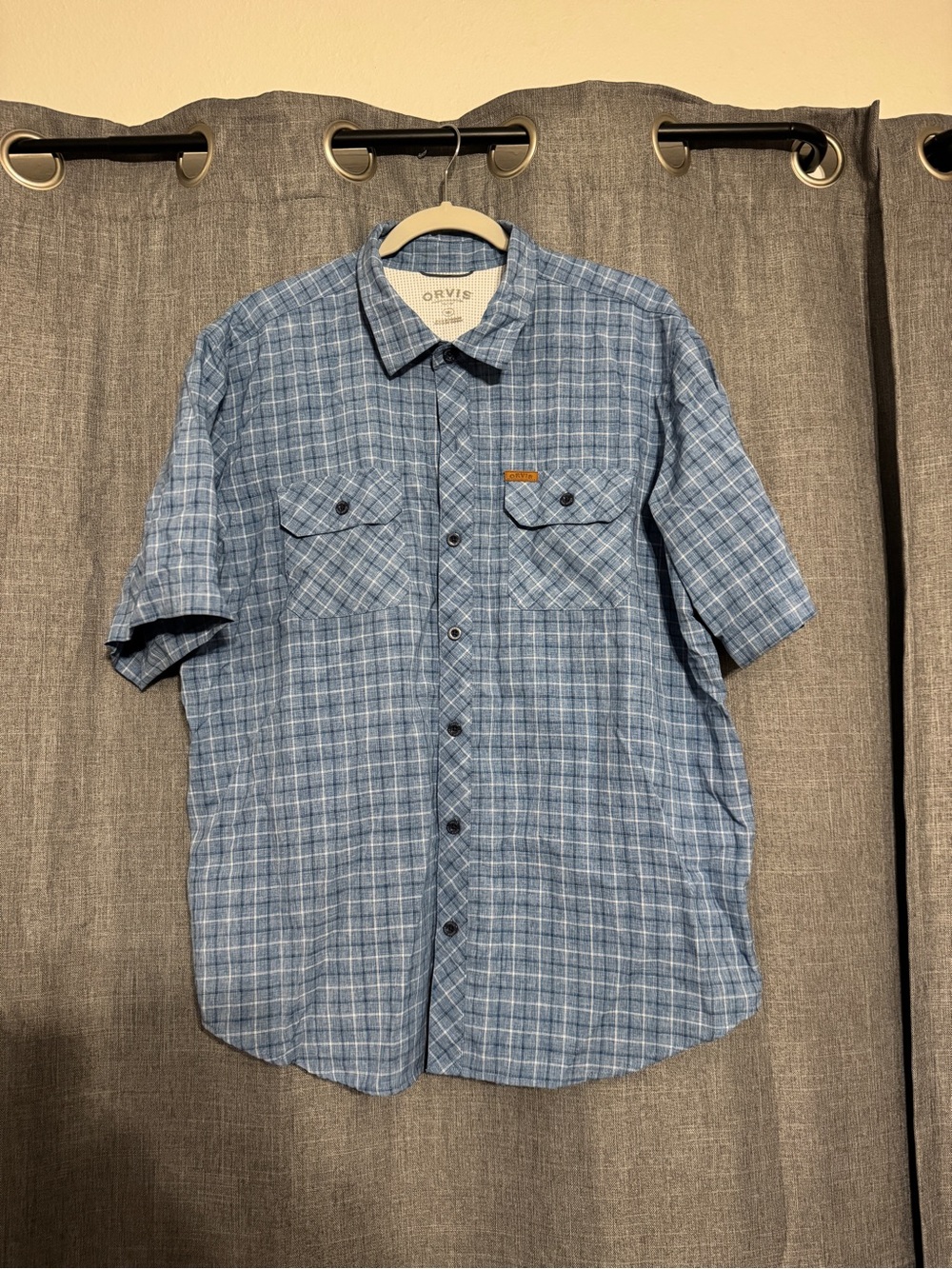 Orvis Light Blue Plaid Short-Sleeve Button-Down Shirt